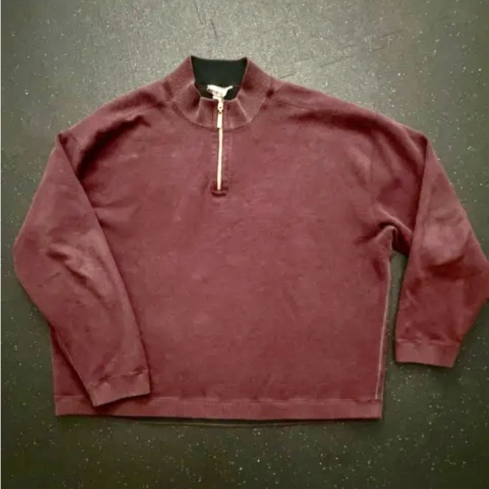 Mens Pullover 1/4 Zip Cotton Sweater Kirkland Sz XXL Burgundy Good Cond